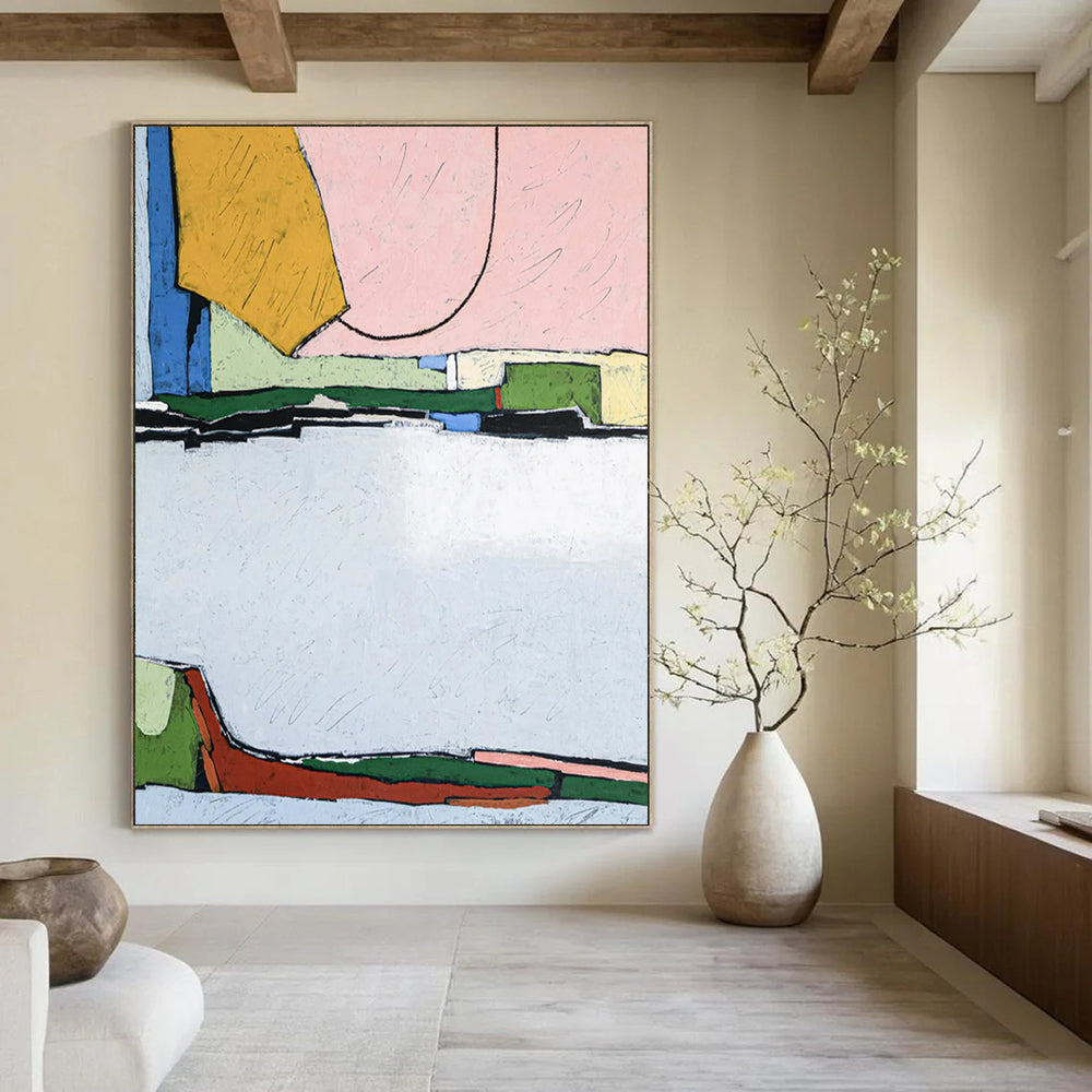 “Pastel and Bright Geometric Mix” - Abstract Cityscape Painting On Canvas PT2373