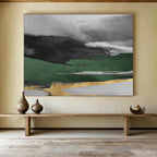 “Green and Gold Abstract Landscape” - Abstract Landscape Painting, Ideal for Dining Room & Entryway DKS606
