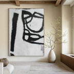 Black, White with Bold Strokes "Minimalist Roar" Abstract Painting On Canvas PS1415