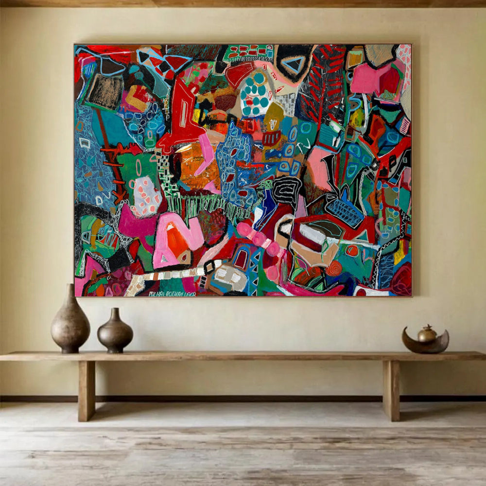“Vibrant Abstract Mosaic” - Cubist - Inspired Painting On Canvas PT242