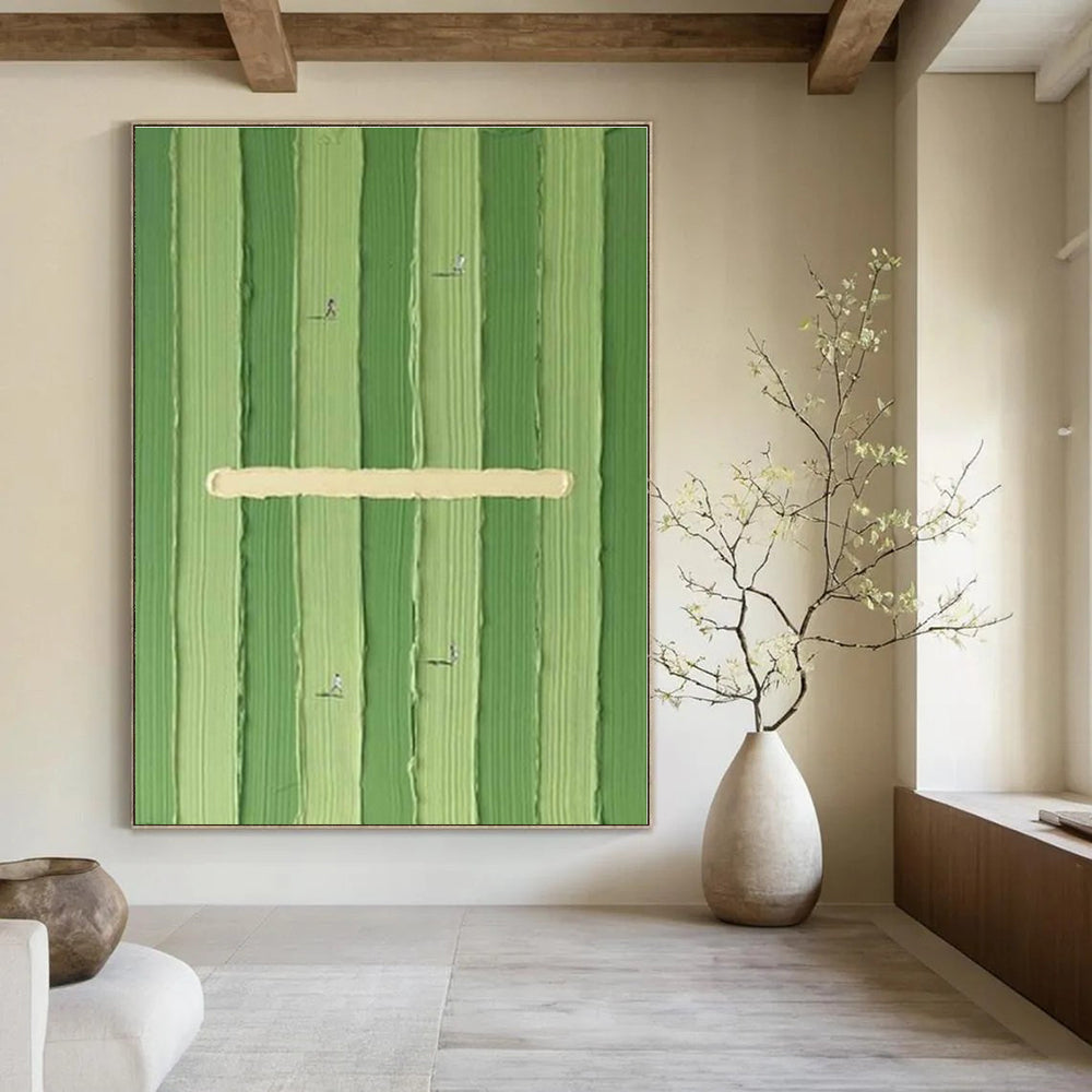 Green Stripes with Figures "Green Paths" Abstract Painting On Canvas PS1356