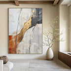 White, Gray, Gold, and Brown Textured "Cracked Elegance" Abstract Textured Painting On Canvas PS1046