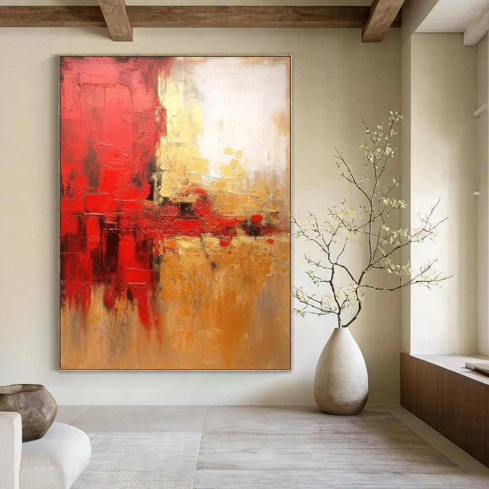 Red - Gold Abstract Energy Textured Painting On Canvas DS069
