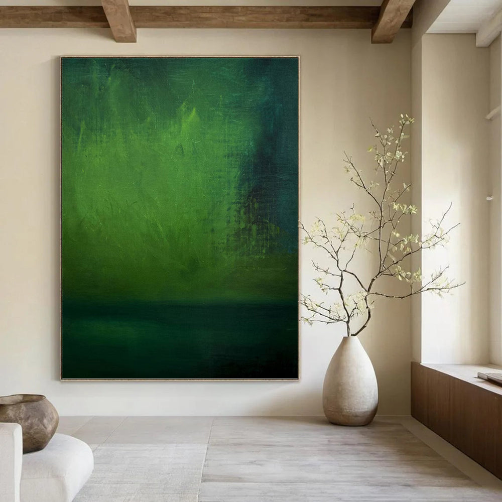 “Deep Green Abstract Layers” - Minimalist Abstract Painting On Canvas PT1188