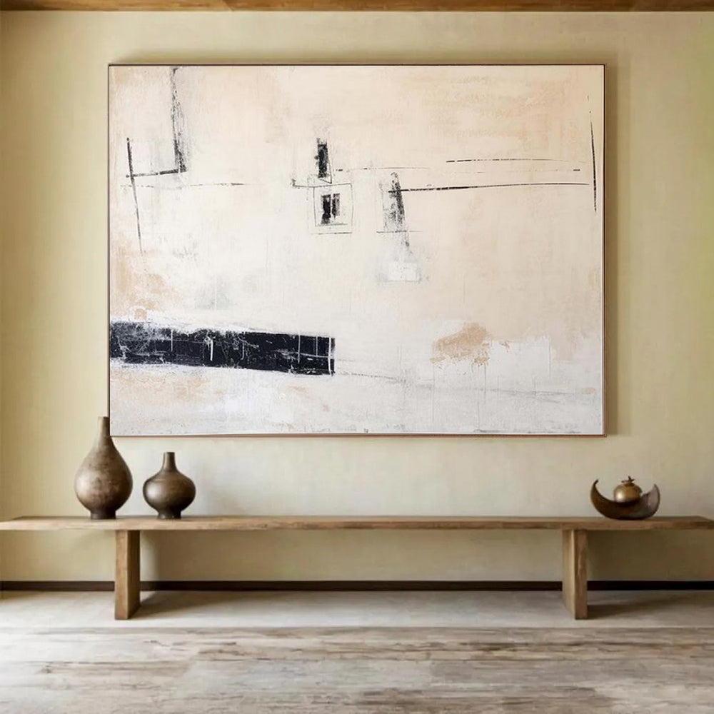 “Soft - Toned Abstract Minimalism” - Textured Oil Painting on Canvas PT1493