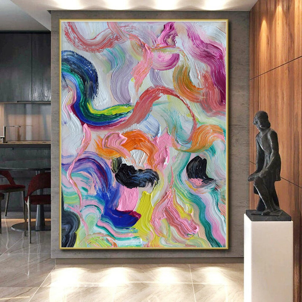 “Rainbow Swirl Abstraction” - Multicolor Abstract Painting On Canvas PS0479