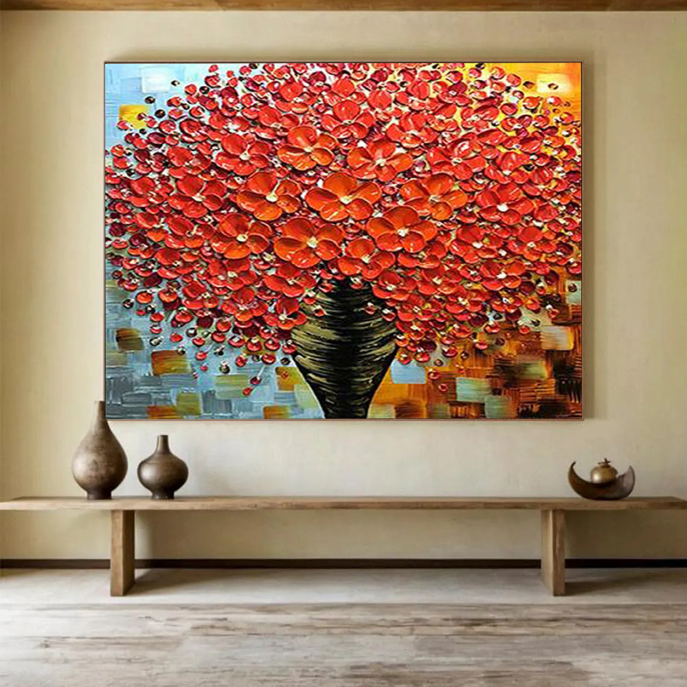 “Red Blossom Textured Bouquet” - 3D Floral Painting On Canvas PT226