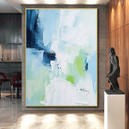 “Blue - Green Abstract Brushstrokes” - Blue, Green, White Abstract Expressionist Painting PS0769