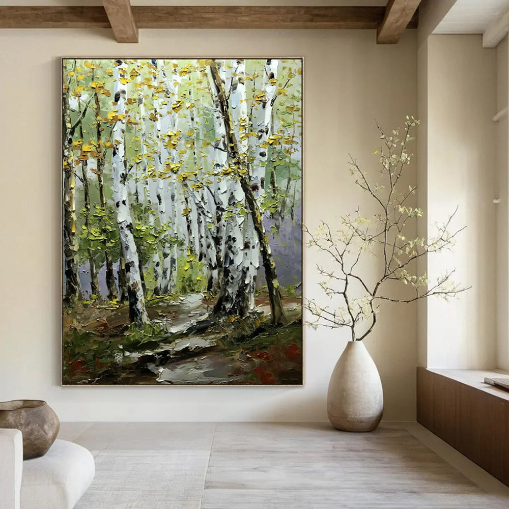 Colorful Birch Forest, Impressionistic Style, Oil Painting On Canvas PT2093