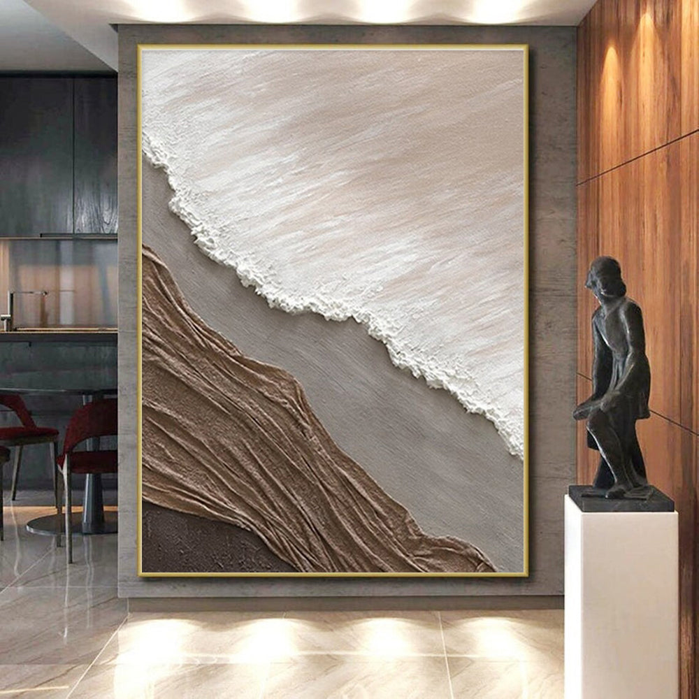 “Beige - Brown Textured Layers” - Beige, Brown Abstract Impasto Painting On Canvas PS0726