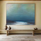 Muted Blue and Green Sky Over Dark Sea Seascape Painting On Canvas DKS107