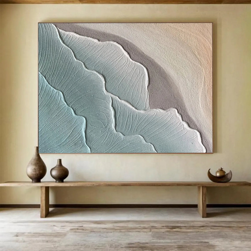 “Textured Blue - Gray Waves” - Relief - like Painting On Canvas PT1525