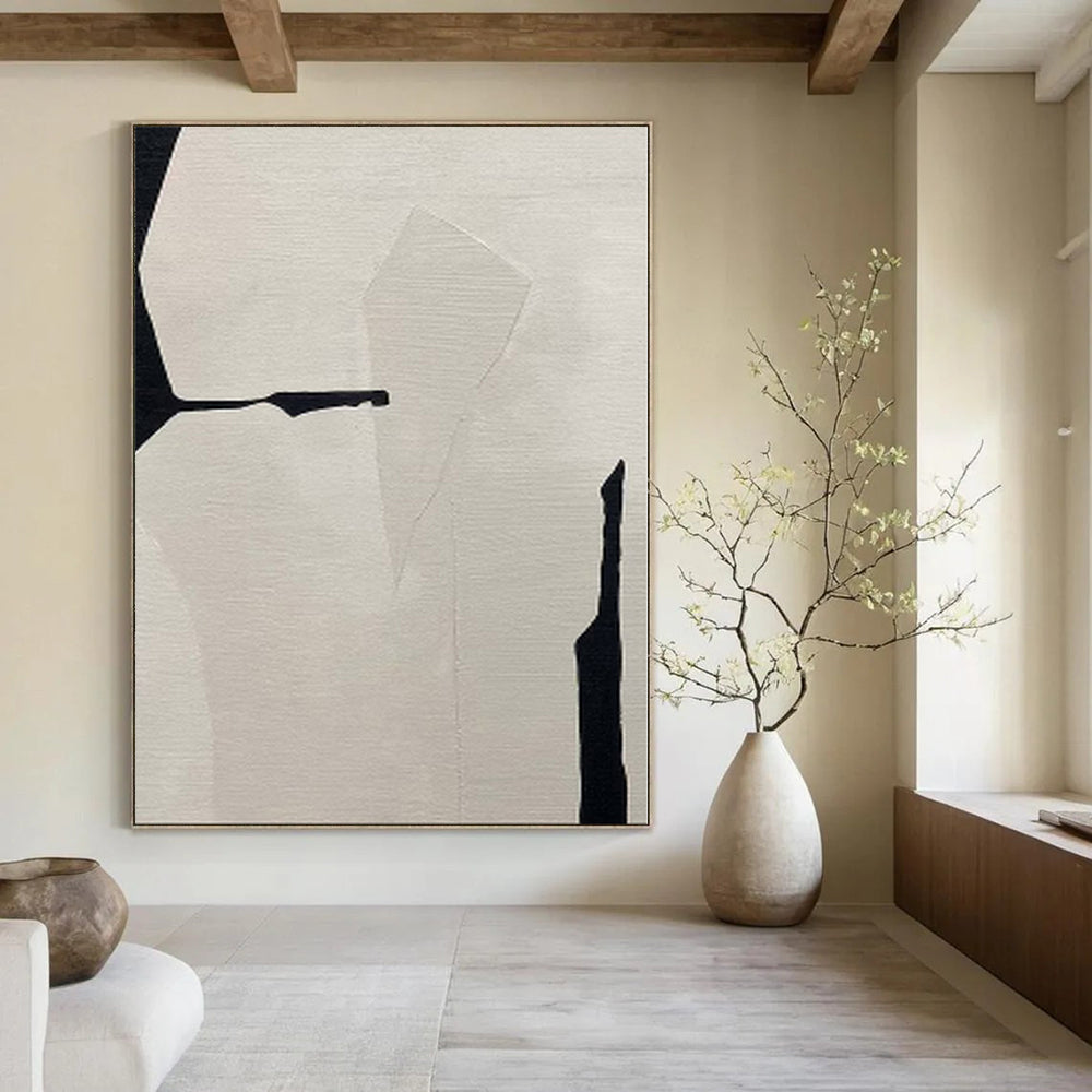 “Black - White Geometric Fragment” - Modern Abstract Painting On Canvas PS0146
