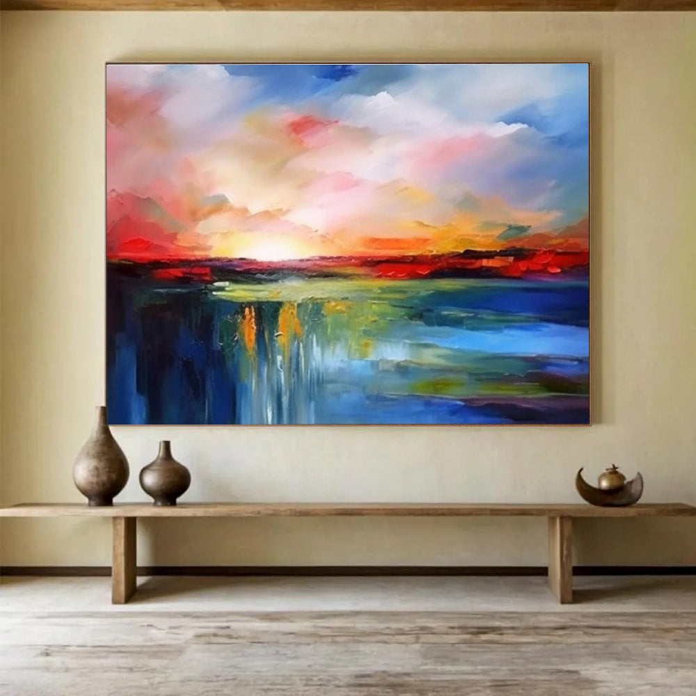 Vibrant Sunset Landscape Impressionist Landscape Painting On Canvas DKS157