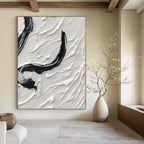 “Curved Textures: Black and White Abstract” - Tactile Abstract Painting On Canvas DS400