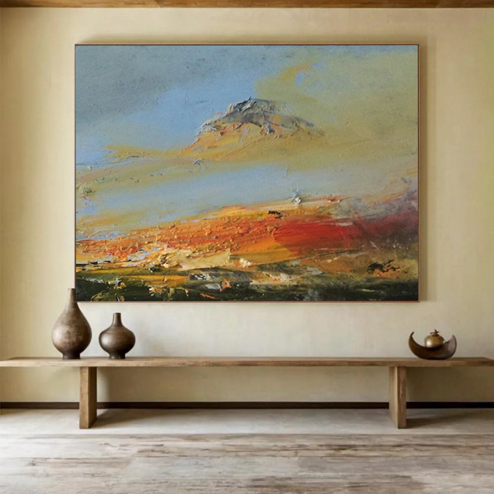 “Vibrant Coastal Landscape in Oranges, Reds & Yellows” - Impressionistic Seaside Oil Painting On Canvas PT039