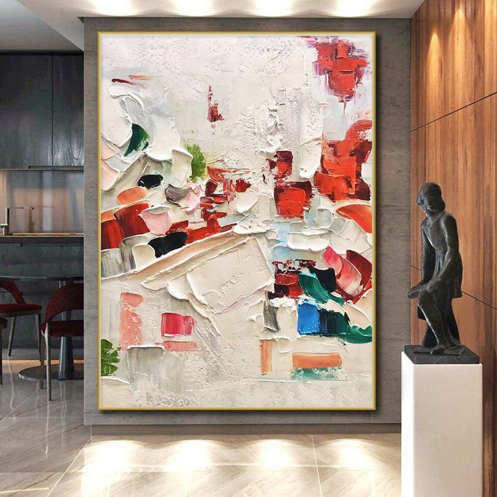 “Red - Colorful Impasto Abstract” - Multicolor, Red Abstract Impasto Painting On Canvas PS0731