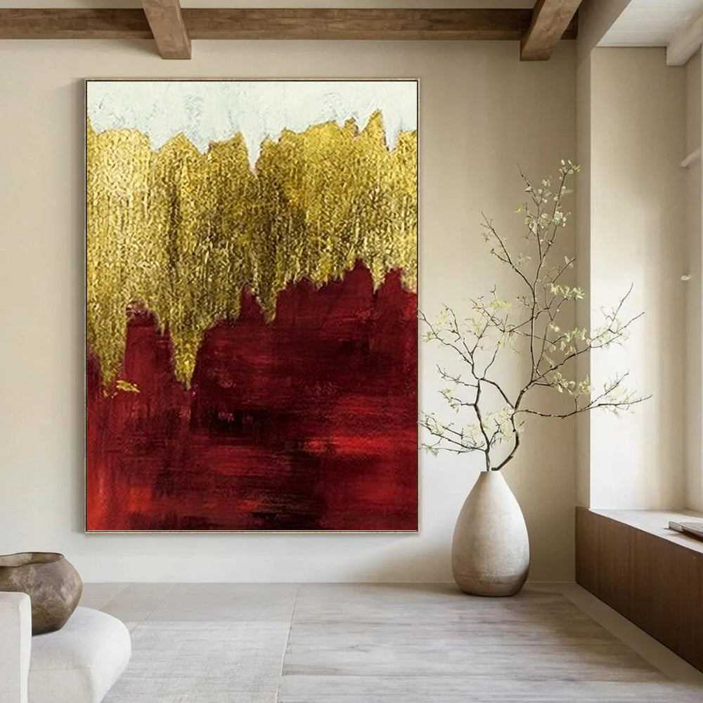 “Gold - Burgundy Abstract” - Abstract Expressionist Painting On Canvas PT1339