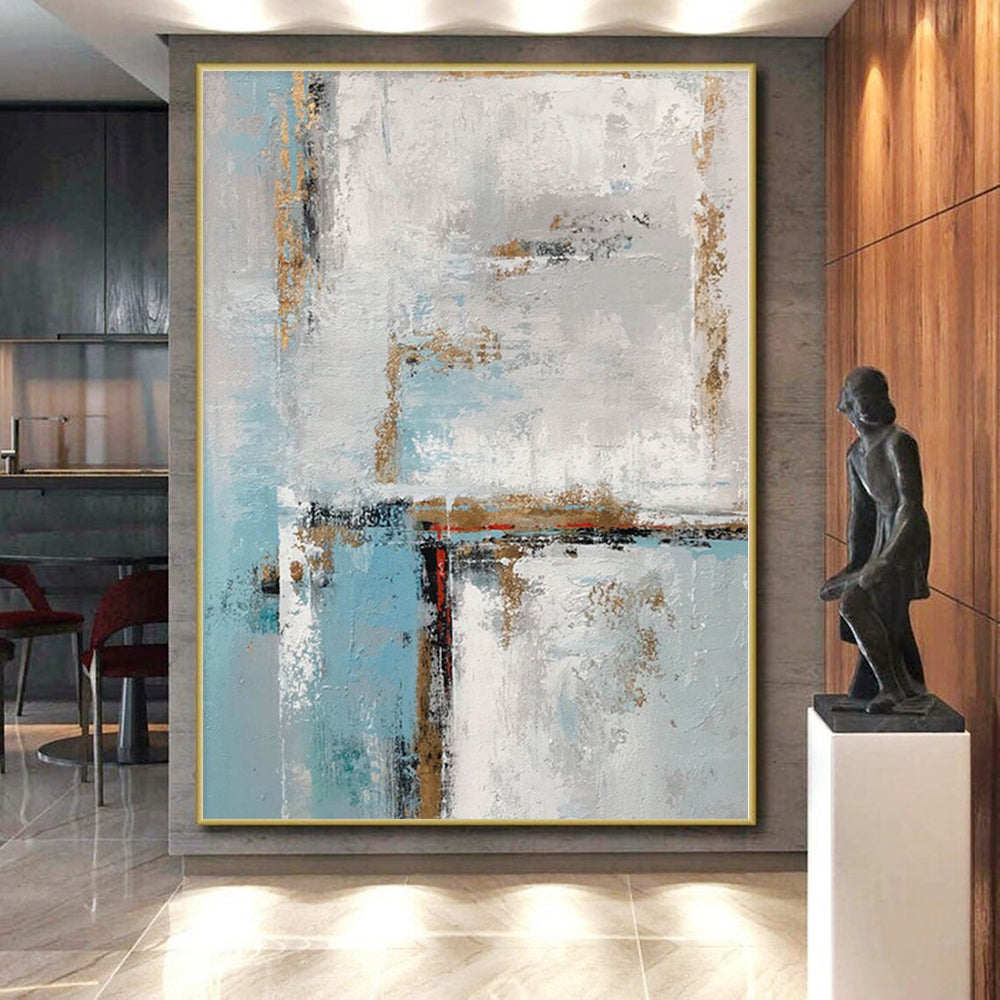 “Blue - Grey - Gold Abstract Geometric Forms” Painting On Canvas PS0375