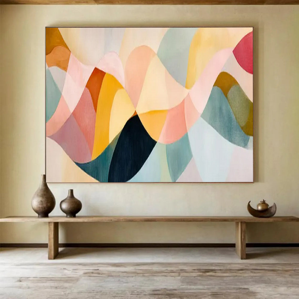 “Pastel Waves & Geometric Forms” - Modern Abstract - Painting On Canvas PT1694