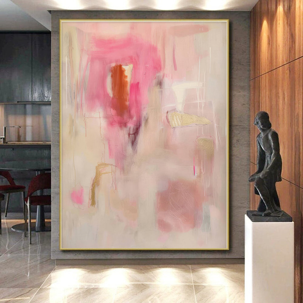 “Pink - Gold Abstract” - Pink, Beige, Gold Abstract Painting On Canvas PS0441