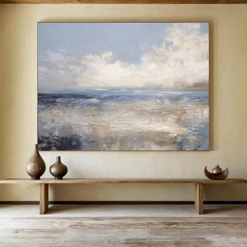 Muted Blue Seaside - Calming Seascape Painting On Canvas DKS337