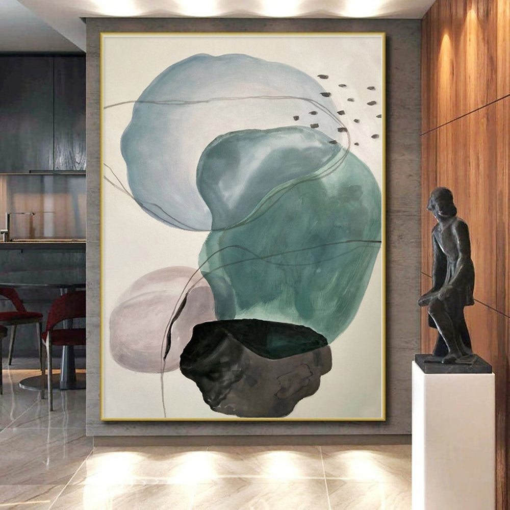 “Pastel - Toned Abstract Shapes” - Blue, Green, Pink Abstract Painting On Canvas PS0461