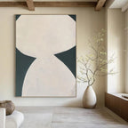 “White Curved Forms on Dark Green” - Contrasting Shapes Abstract Painting On Canvas PT1081