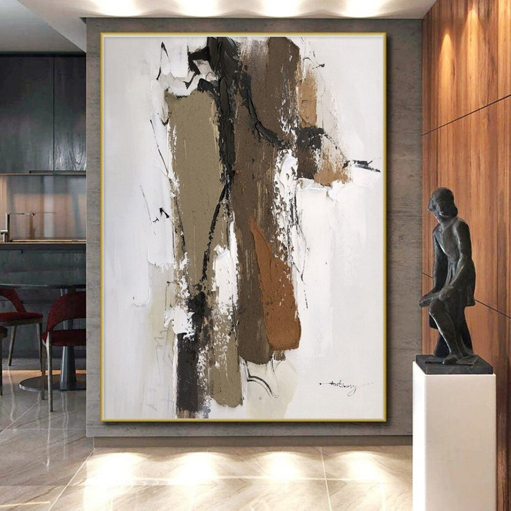 Brown, Black, White Textured Shapes “Earth’s Rhythm” - Painting On Canvas PS0794