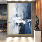 Blue, Gray & White Subtle Abstract "Ocean Mist" Painting On Canvas PS0851