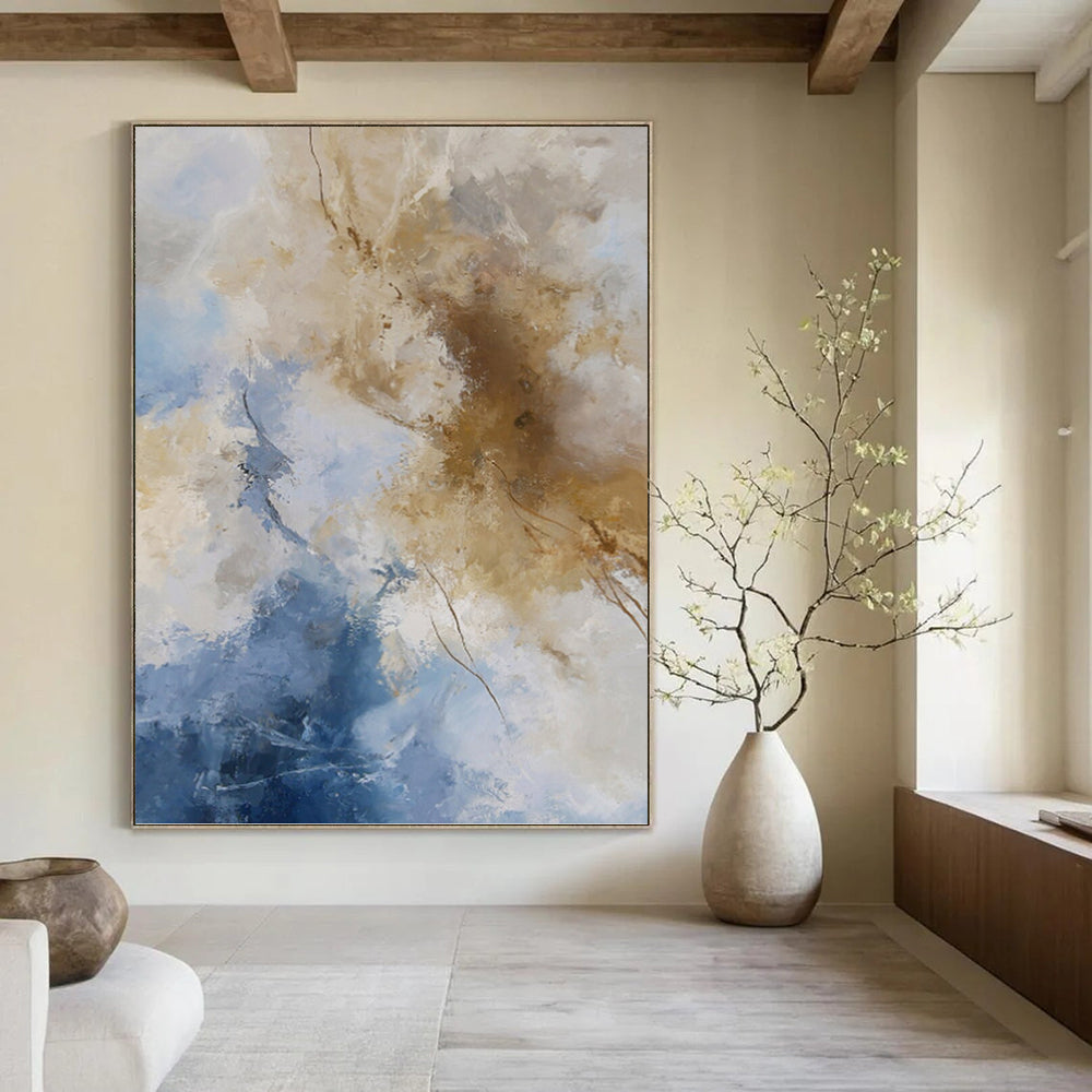 “Blue - Beige Abstract Clouds” - Serene Abstract Painting On Canvas PT1020