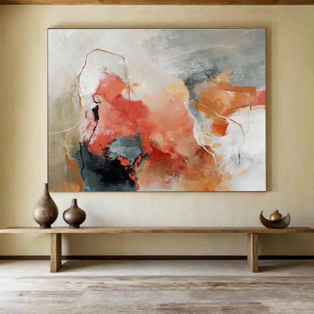 “Red And Earthy Abstract” - Abstract Painting On Canvas DKS515