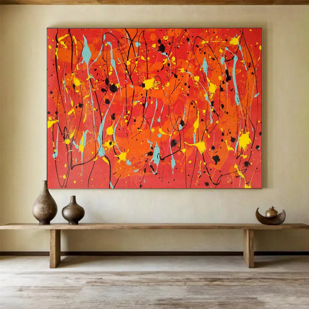 “Red - Yellow - Blue Drizzle” - Abstract Expressionist - Painting On Canvas PT1725
