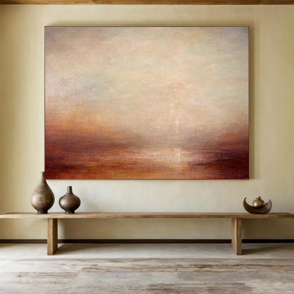 “Soft Sunset Gradient” - Beige, Orange & Brown Landscape, Impressionistic Oil Painting On Canvas DKS775