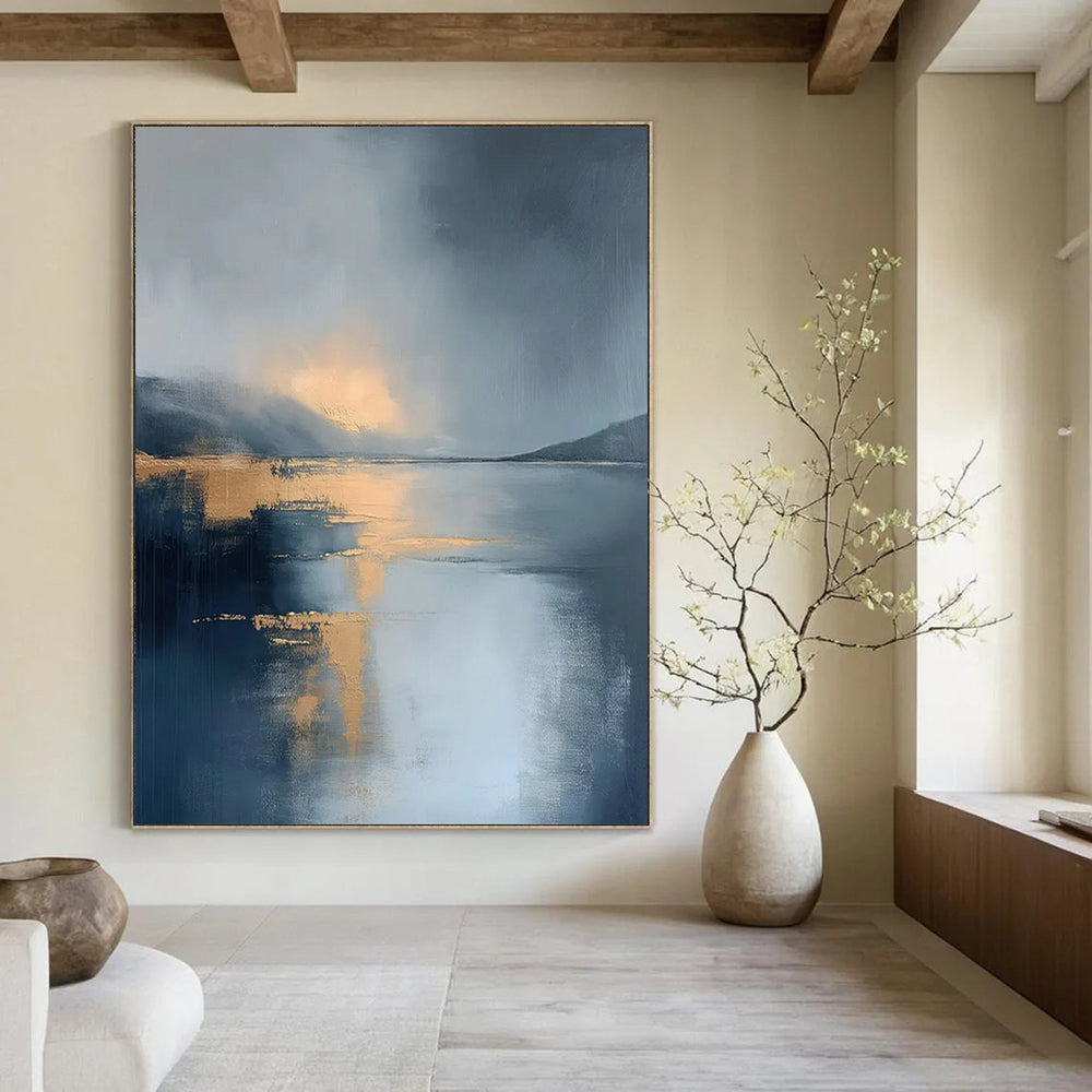 Blue and Gold Abstract, "Golden Reflections" – Abstract Landscape Painting On Canvas PS0940