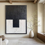 Textured Black and White "Minimalist Contrast" Abstract Painting On Canvas PS1077