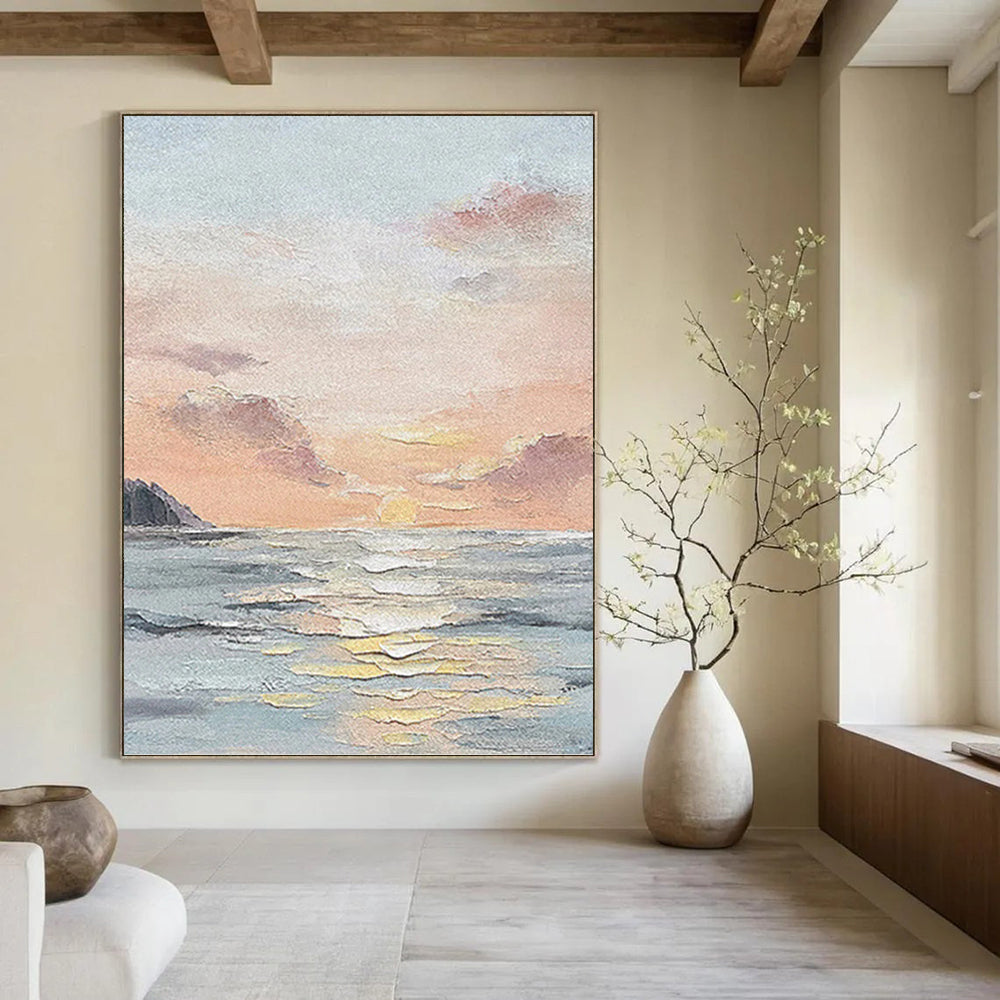 “Pastel Sky and Sea Landscape” - Impressionist - Style Painting On Canvas PT1144