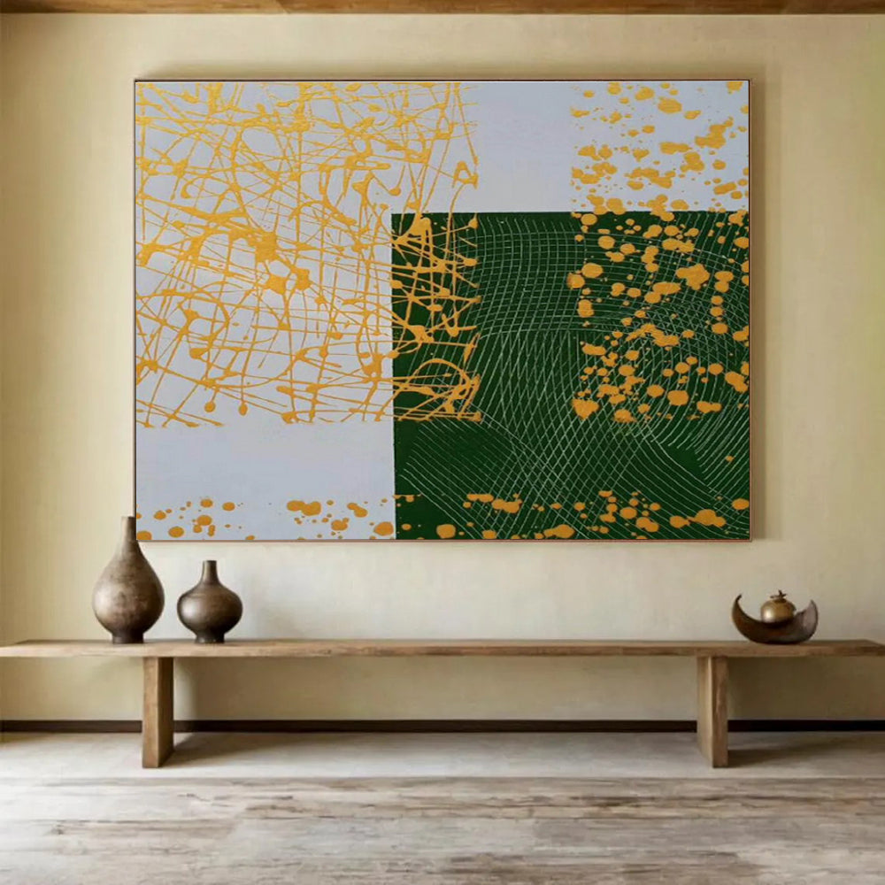 “Yellow - Green Geometric Intrigue” Painting On Canvas DKS307