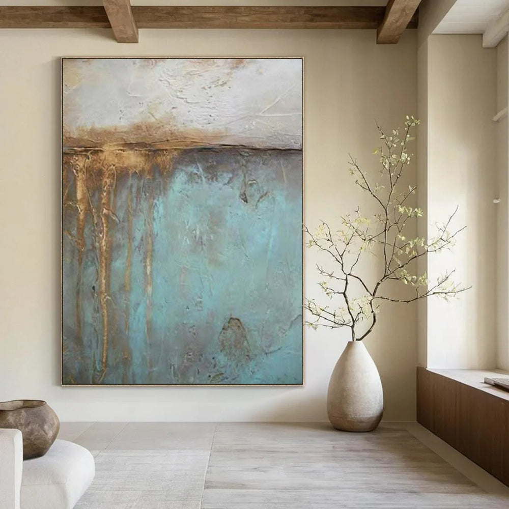 “Blue - Brown Textured Layers” - Textured Abstract Painting On Canvas PT1191