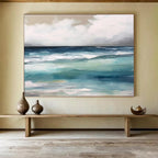 “Blue - Green Abstract Seascape” - Textured Blue “Coastal Calm” Painting On Canvas PT1641