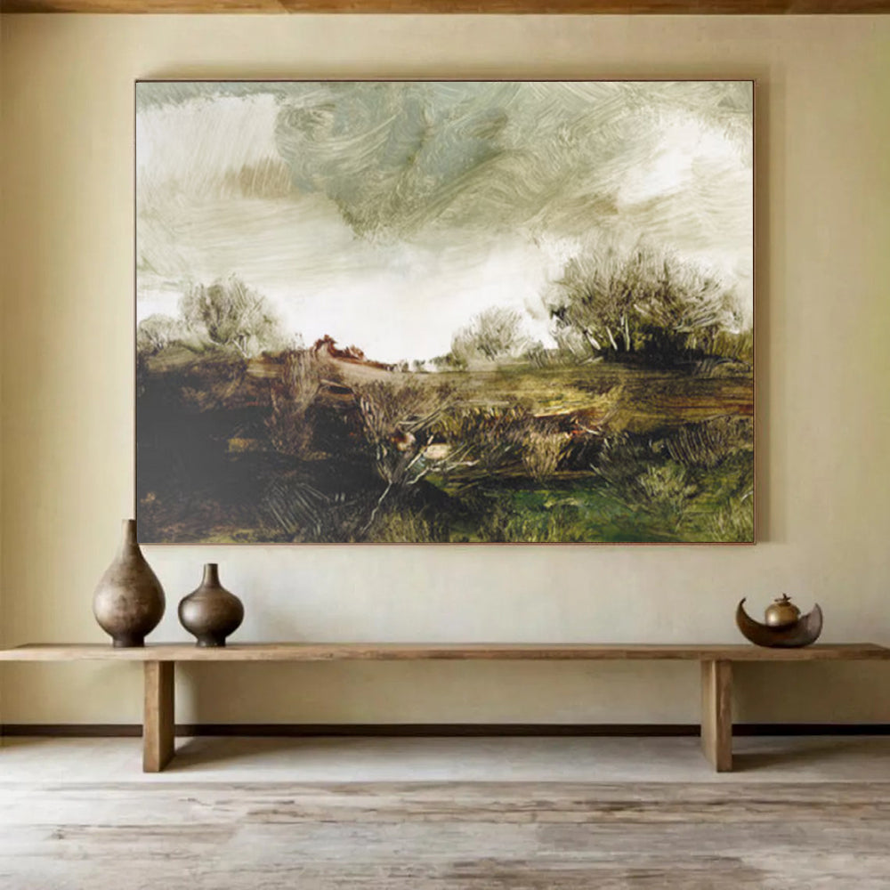 “Textured Green Countryside” - Impasto Landscape Painting On Canvas PT122