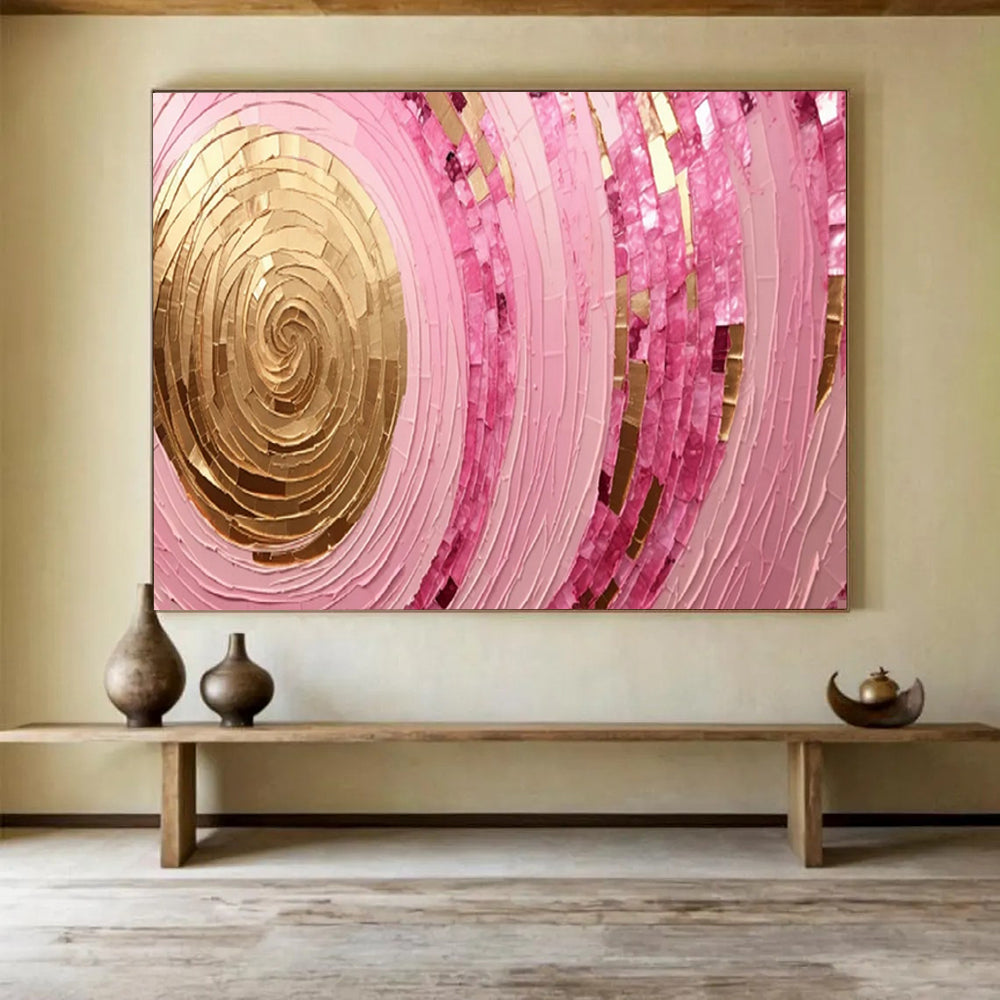 “Pink Spirals & Gold Centers” - Abstract Mandala - Painting On Canvas PT1707