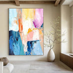 “Blue & Pink Abstract Cascade” - Flowing Abstract Painting On Canvas DS280