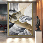 “Black - White - Gold Abstract Flowing Lines” - Luxe Abstract Painting On Canvas PS0351