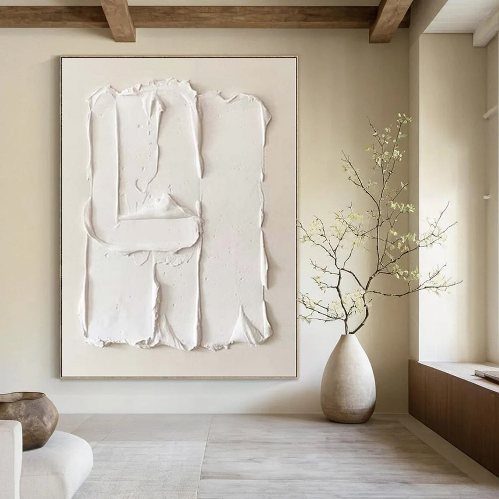 “White Textured Minimalist” - 3D Abstract Painting On Canvas PS0145