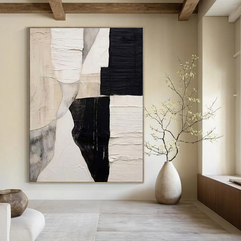 “Black - White Textured Collage” - Modern Abstract Painting On Canvas PS0157