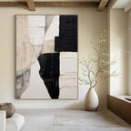 “Black - White Textured Collage” - Modern Abstract Painting On Canvas PS0157
