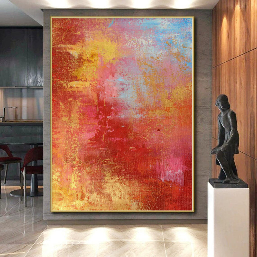 “Vibrant Red and Gold Abstract” - Abstract Expressionist Painting On Canvas PS0022