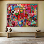 “Pink - Red Abstract Carnival” - Colorful Figurative Painting On Canvas PT239
