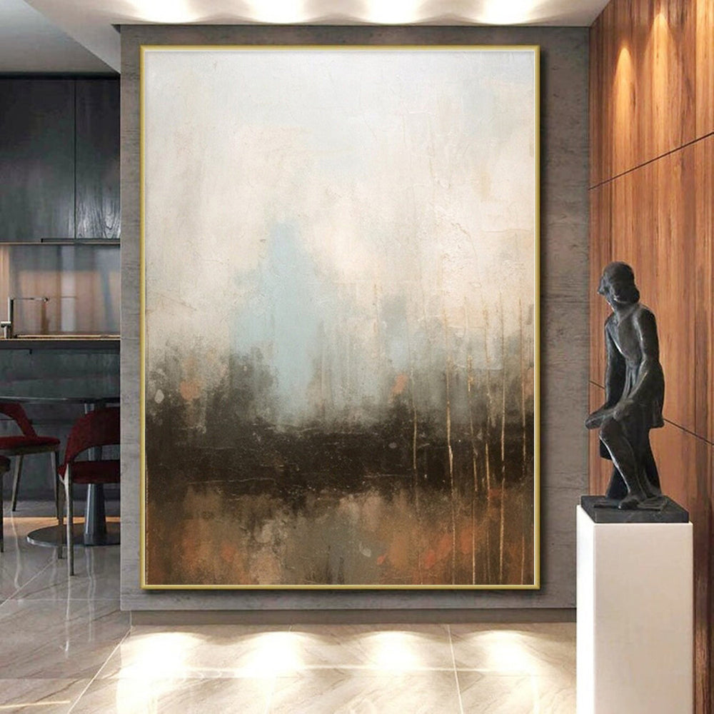 “Neutral - Toned Abstract Landscape” - Beige, Blue, Brown Abstract Painting On Canvas PS0450